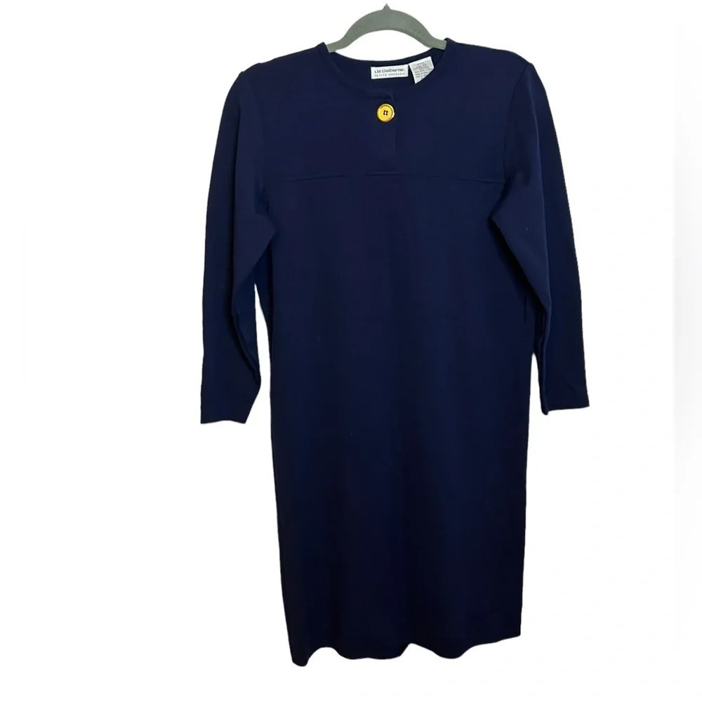 Liz Claiborne Vintage Navy Blue Wool 3/4 Sleeve Sweater Dress